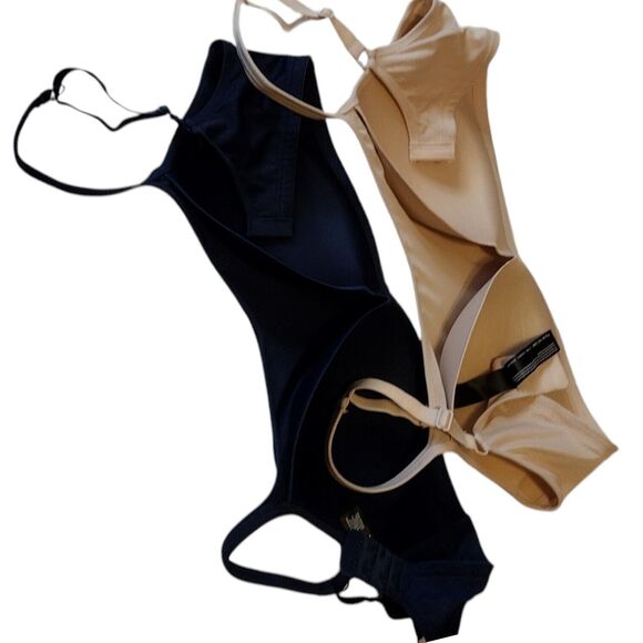 2 DKNY padded Bras Size 36D Non-wire Blue & Tan Color Modesty Panel Women's - Picture 7 of 7